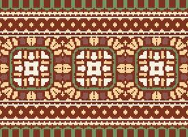 Pixel Cross Stitch Embroidery. Ethnic Patterns. Native Style. Traditional Design for texture, textile, fabric, clothing, Knitwear, print. Geometric Pixel Horizontal Seamless Vector. vector