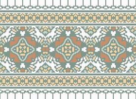 Cross Stitch Embroidery. Ethnic Patterns. Native Style. Traditional Design for texture, textile, fabric, clothing, Knitwear, print. Geometric Pixel Horizontal Seamless Vector. vector