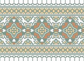 Cross Stitch Embroidery. Ethnic Patterns. Native Style. Traditional Design for texture, textile, fabric, clothing, Knitwear, print. Geometric Pixel Horizontal Seamless Vector. vector