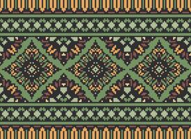 Pixel Cross Stitch Embroidery. Ethnic Patterns. Native Style. Traditional Design for texture, textile, fabric, clothing, Knitwear, print. Geometric Pixel Horizontal Seamless Vector. vector