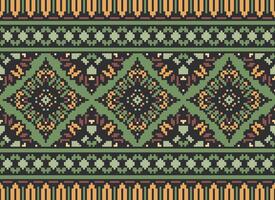 Pixel Cross Stitch Embroidery. Ethnic Patterns. Native Style. Traditional Design for texture, textile, fabric, clothing, Knitwear, print. Geometric Pixel Horizontal Seamless Vector. vector