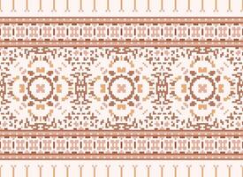 Pixel Cross Stitch Embroidery. Ethnic Patterns. Native Style. Traditional Design for texture, textile, fabric, clothing, Knitwear, print. Geometric Pixel Horizontal Seamless Vector. vector