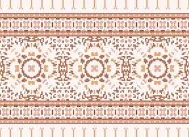 Pixel Cross Stitch Embroidery. Ethnic Patterns. Native Style. Traditional Design for texture, textile, fabric, clothing, Knitwear, print. Geometric Pixel Horizontal Seamless Vector. vector