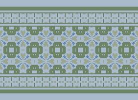 Pixel Cross Stitch Embroidery. Ethnic Patterns. Native Style. Traditional Design for texture, textile, fabric, clothing, Knitwear, print. Geometric Pixel Horizontal Seamless Vector. vector