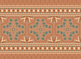 Pixel Cross Stitch Embroidery. Ethnic Patterns. Native Style. Traditional Design for texture, textile, fabric, clothing, Knitwear, print. Geometric Pixel Horizontal Seamless Vector. vector