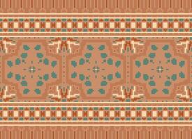 Pixel Cross Stitch Embroidery. Ethnic Patterns. Native Style. Traditional Design for texture, textile, fabric, clothing, Knitwear, print. Geometric Pixel Horizontal Seamless Vector. vector