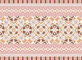 Pixel Cross Stitch Embroidery. Ethnic Patterns. Native Style. Traditional Design for texture, textile, fabric, clothing, Knitwear, print. Geometric Pixel Horizontal Seamless Vector. vector