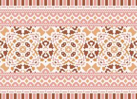 Pixel Cross Stitch Embroidery. Ethnic Patterns. Native Style. Traditional Design for texture, textile, fabric, clothing, Knitwear, print. Geometric Pixel Horizontal Seamless Vector. vector