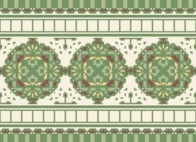 Pixel Cross Stitch Embroidery. Ethnic Patterns. Native Style. Traditional Design for texture, textile, fabric, clothing, Knitwear, print. Geometric Pixel Horizontal Seamless Vector. vector