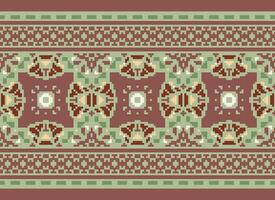 Pixel Cross Stitch Embroidery. Ethnic Patterns. Native Style. Traditional Design for texture, textile, fabric, clothing, Knitwear, print. Geometric Pixel Horizontal Seamless Vector. vector