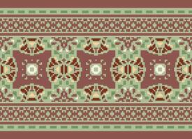 Pixel Cross Stitch Embroidery. Ethnic Patterns. Native Style. Traditional Design for texture, textile, fabric, clothing, Knitwear, print. Geometric Pixel Horizontal Seamless Vector. vector