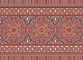 Pixel Cross Stitch Embroidery. Ethnic Patterns. Native Style. Traditional Design for texture, textile, fabric, clothing, Knitwear, print. Geometric Pixel Horizontal Seamless Vector. vector