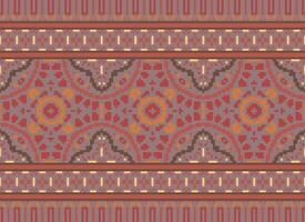 Pixel Cross Stitch Embroidery. Ethnic Patterns. Native Style. Traditional Design for texture, textile, fabric, clothing, Knitwear, print. Geometric Pixel Horizontal Seamless Vector. vector