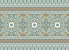 Pixel Cross Stitch Embroidery. Ethnic Patterns. Native Style. Traditional Design for texture, textile, fabric, clothing, Knitwear, print. Geometric Pixel Horizontal Seamless Vector. vector