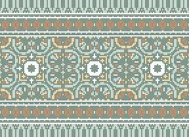 Pixel Cross Stitch Embroidery. Ethnic Patterns. Native Style. Traditional Design for texture, textile, fabric, clothing, Knitwear, print. Geometric Pixel Horizontal Seamless Vector. vector