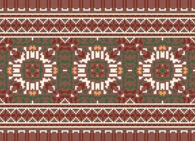 Pixel Cross Stitch Embroidery. Ethnic Patterns. Native Style. Traditional Design for texture, textile, fabric, clothing, Knitwear, print. Geometric Pixel Horizontal Seamless Vector. vector
