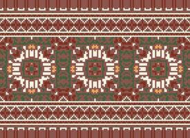 Pixel Cross Stitch Embroidery. Ethnic Patterns. Native Style. Traditional Design for texture, textile, fabric, clothing, Knitwear, print. Geometric Pixel Horizontal Seamless Vector. vector