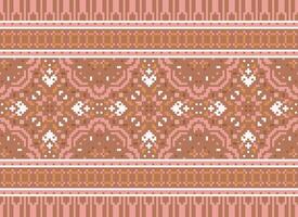 Pixel Cross Stitch Embroidery. Ethnic Patterns. Native Style. Traditional Design for texture, textile, fabric, clothing, Knitwear, print. Geometric Pixel Horizontal Seamless Vector. vector