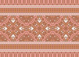 Pixel Cross Stitch Embroidery. Ethnic Patterns. Native Style. Traditional Design for texture, textile, fabric, clothing, Knitwear, print. Geometric Pixel Horizontal Seamless Vector. vector