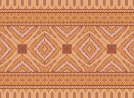 Pixel Cross Stitch Embroidery. Ethnic Patterns. Native Style. Traditional Design for texture, textile, fabric, clothing, Knitwear, print. Geometric Pixel Horizontal Seamless Vector. vector