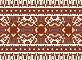 Pixel Cross Stitch Embroidery. Ethnic Patterns. Native Style. Traditional Design for texture, textile, fabric, clothing, Knitwear, print. Geometric Pixel Horizontal Seamless Vector. vector