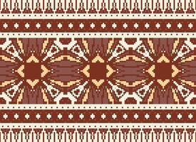 Pixel Cross Stitch Embroidery. Ethnic Patterns. Native Style. Traditional Design for texture, textile, fabric, clothing, Knitwear, print. Geometric Pixel Horizontal Seamless Vector. vector