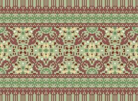 Pixel Cross Stitch Embroidery. Ethnic Patterns. Native Style. Traditional Design for texture, textile, fabric, clothing, Knitwear, print. Geometric Pixel Horizontal Seamless Vector. vector