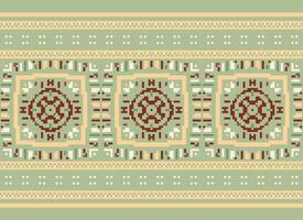 Pixel Cross Stitch Embroidery. Ethnic Patterns. Native Style. Traditional Design for texture, textile, fabric, clothing, Knitwear, print. Geometric Pixel Horizontal Seamless Vector. vector