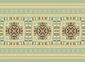 Pixel Cross Stitch Embroidery. Ethnic Patterns. Native Style. Traditional Design for texture, textile, fabric, clothing, Knitwear, print. Geometric Pixel Horizontal Seamless Vector. vector