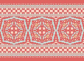 Pixel Cross Stitch Embroidery. Ethnic Patterns. Native Style. Traditional Design for texture, textile, fabric, clothing, Knitwear, print. Geometric Pixel Horizontal Seamless Vector. vector