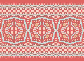 Pixel Cross Stitch Embroidery. Ethnic Patterns. Native Style. Traditional Design for texture, textile, fabric, clothing, Knitwear, print. Geometric Pixel Horizontal Seamless Vector. vector