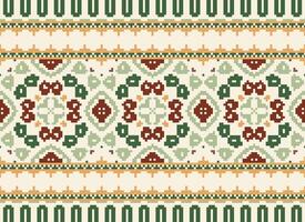 Pixel Cross Stitch Embroidery. Ethnic Patterns. Native Style. Traditional Design for texture, textile, fabric, clothing, Knitwear, print. Geometric Pixel Horizontal Seamless Vector. vector