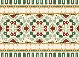 Pixel Cross Stitch Embroidery. Ethnic Patterns. Native Style. Traditional Design for texture, textile, fabric, clothing, Knitwear, print. Geometric Pixel Horizontal Seamless Vector. vector