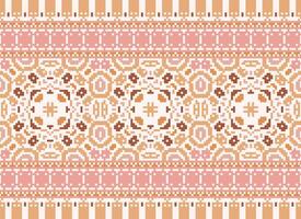 Pixel Cross Stitch Embroidery. Ethnic Patterns. Native Style. Traditional Design for texture, textile, fabric, clothing, Knitwear, print. Geometric Pixel Horizontal Seamless Vector. vector
