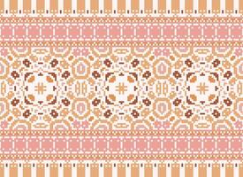 Pixel Cross Stitch Embroidery. Ethnic Patterns. Native Style. Traditional Design for texture, textile, fabric, clothing, Knitwear, print. Geometric Pixel Horizontal Seamless Vector. vector