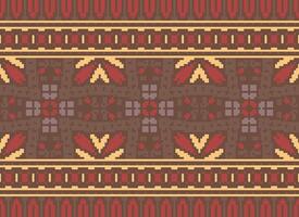 Pixel Cross Stitch Embroidery. Ethnic Patterns. Native Style. Traditional Design for texture, textile, fabric, clothing, Knitwear, print. Geometric Pixel Horizontal Seamless Vector. vector