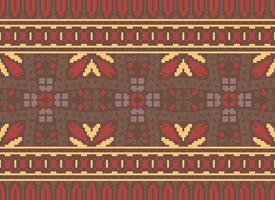 Pixel Cross Stitch Embroidery. Ethnic Patterns. Native Style. Traditional Design for texture, textile, fabric, clothing, Knitwear, print. Geometric Pixel Horizontal Seamless Vector. vector