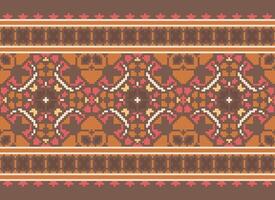 Pixel Cross Stitch Embroidery. Ethnic Patterns. Native Style. Traditional Design for texture, textile, fabric, clothing, Knitwear, print. Geometric Pixel Horizontal Seamless Vector. vector