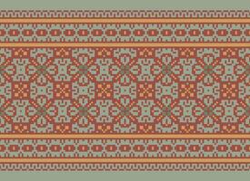 Pixel Cross Stitch Embroidery. Ethnic Patterns. Native Style. Traditional Design for texture, textile, fabric, clothing, Knitwear, print. Geometric Pixel Horizontal Seamless Vector. vector