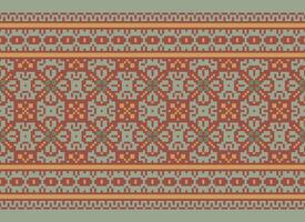 Pixel Cross Stitch Embroidery. Ethnic Patterns. Native Style. Traditional Design for texture, textile, fabric, clothing, Knitwear, print. Geometric Pixel Horizontal Seamless Vector. vector