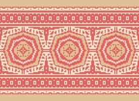 Pixel Cross Stitch Embroidery. Ethnic Patterns. Native Style. Traditional Design for texture, textile, fabric, clothing, Knitwear, print. Geometric Pixel Horizontal Seamless Vector. vector