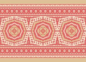 Pixel Cross Stitch Embroidery. Ethnic Patterns. Native Style. Traditional Design for texture, textile, fabric, clothing, Knitwear, print. Geometric Pixel Horizontal Seamless Vector. vector