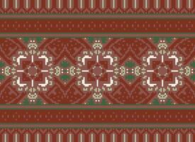 Pixel Cross Stitch Embroidery. Ethnic Patterns. Native Style. Traditional Design for texture, textile, fabric, clothing, Knitwear, print. Geometric Pixel Horizontal Seamless Vector. vector