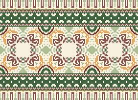 Pixel Cross Stitch Embroidery. Ethnic Patterns. Native Style. Traditional Design for texture, textile, fabric, clothing, Knitwear, print. Geometric Pixel Horizontal Seamless Vector. vector