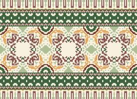 Pixel Cross Stitch Embroidery. Ethnic Patterns. Native Style. Traditional Design for texture, textile, fabric, clothing, Knitwear, print. Geometric Pixel Horizontal Seamless Vector. vector