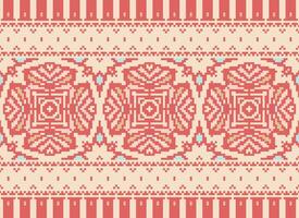 Pixel Cross Stitch Embroidery. Ethnic Patterns. Native Style. Traditional Design for texture, textile, fabric, clothing, Knitwear, print. Geometric Pixel Horizontal Seamless Vector. vector