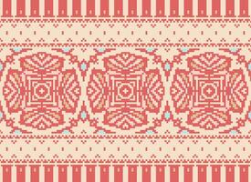 Pixel Cross Stitch Embroidery. Ethnic Patterns. Native Style. Traditional Design for texture, textile, fabric, clothing, Knitwear, print. Geometric Pixel Horizontal Seamless Vector. vector