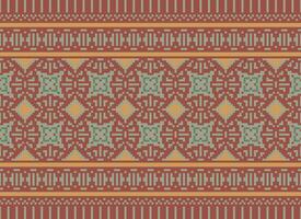 Pixel Cross Stitch Embroidery. Ethnic Patterns. Native Style. Traditional Design for texture, textile, fabric, clothing, Knitwear, print. Geometric Pixel Horizontal Seamless Vector. vector