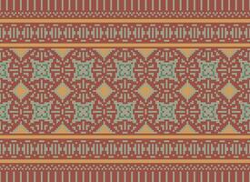 Pixel Cross Stitch Embroidery. Ethnic Patterns. Native Style. Traditional Design for texture, textile, fabric, clothing, Knitwear, print. Geometric Pixel Horizontal Seamless Vector. vector