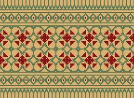 Pixel Cross Stitch Embroidery. Ethnic Patterns. Native Style. Traditional Design for texture, textile, fabric, clothing, Knitwear, print. Geometric Pixel Horizontal Seamless Vector. vector